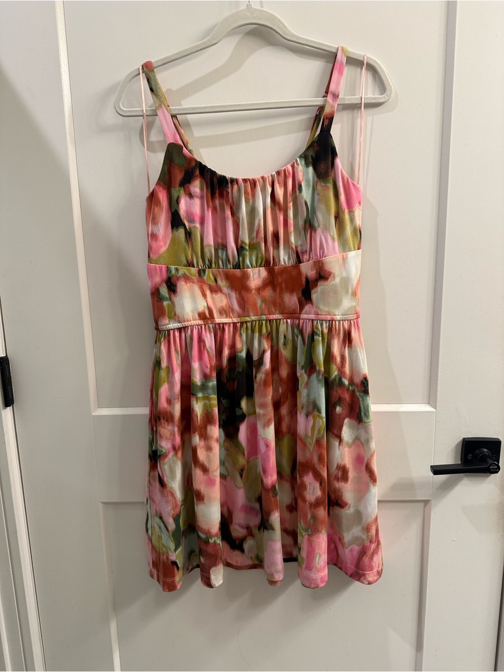 nine britton Floral Watercolor Slip Dress in Pink & Green Tones